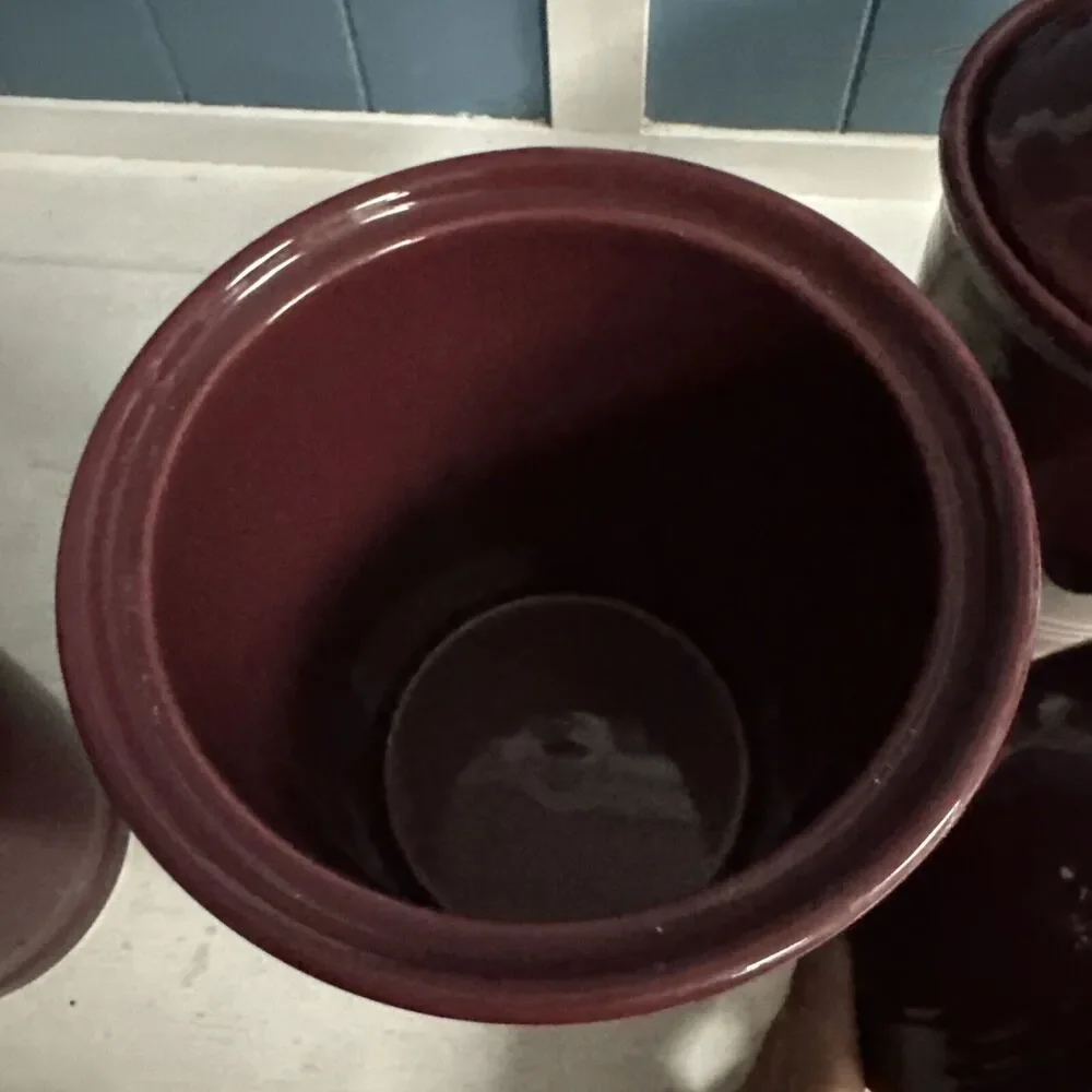 Set Of 3 Fiesta‎ Ware Canister Cinnabar Retired EUC Ceramic Burgundy Fiesta Ware